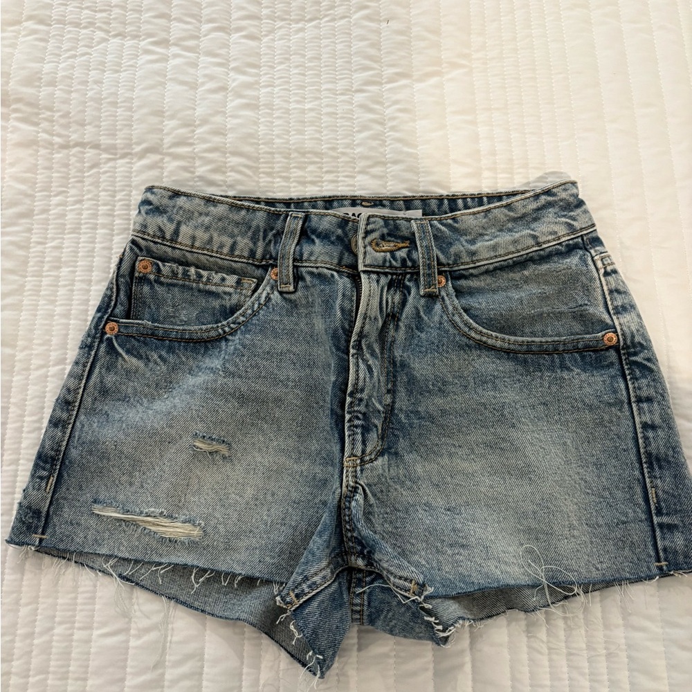 Garage Blue Jean Shorts High-Waisted Distressed